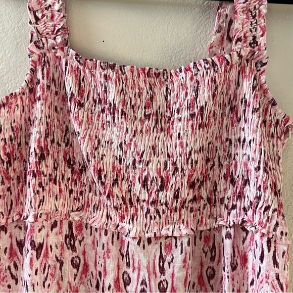 ZARA NWT 2024 Pink Linen Blend Printed Midi Dress Ruched Elastic Top Size XL - Picture 6 of 13